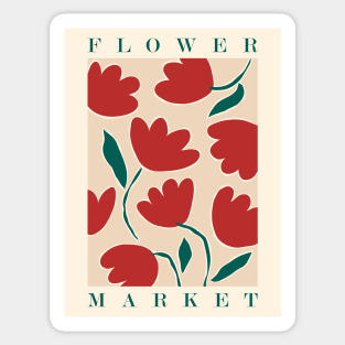 Flower market, Retro print, Botanical art, Aesthetic poster, Abstract flowers, Floral art, Red tulips Sticker